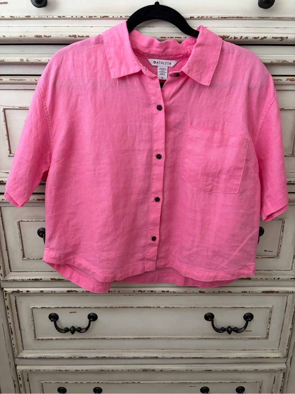 Athleta Bright Pink Linen Button-Front Boxy Shirt